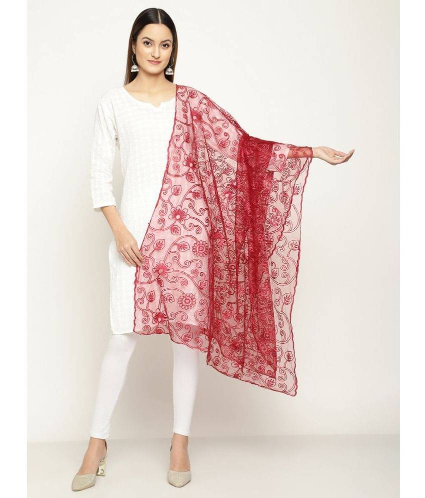     			Queenley - Red Net Women's Dupatta - ( Pack of 1 )