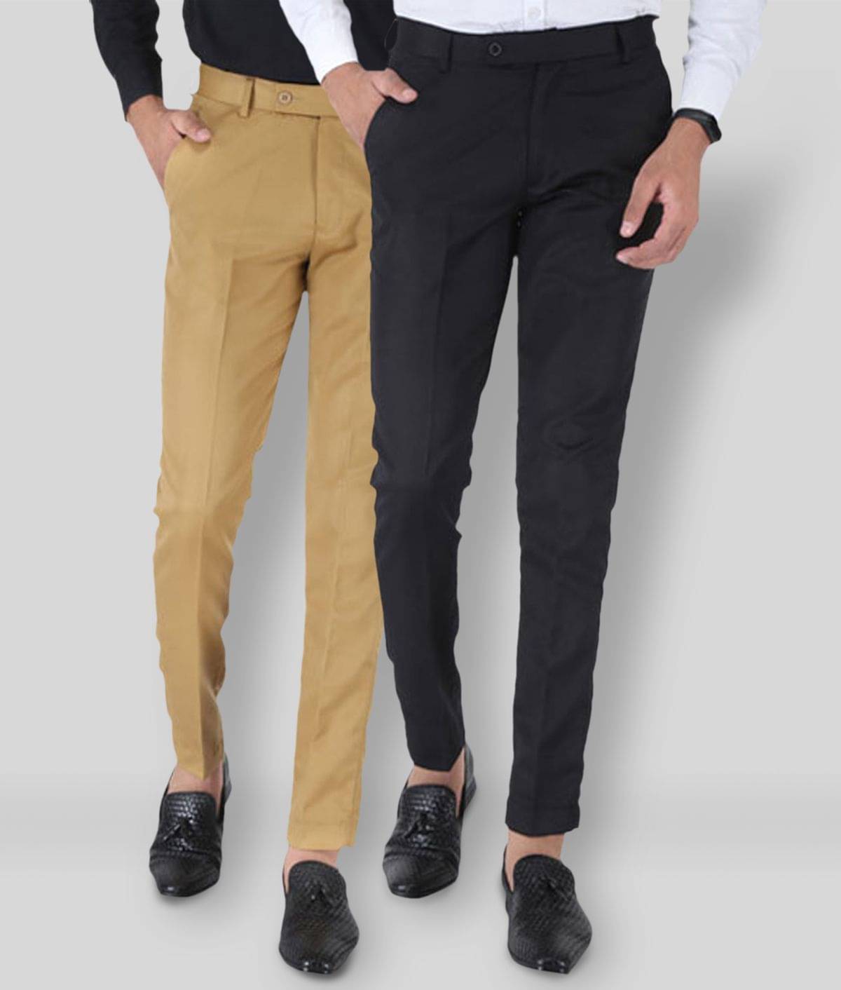     			SREY - Khaki Polycotton Slim - Fit Men's Formal Pants ( Pack of 2 )