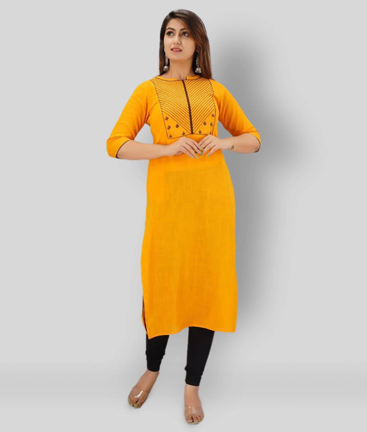 SVARCHI - Yellow Cotton Women's Straight Kurti ( Pack of 1 ) - Kurtis, Tunics | Buy online on ZillyBuy