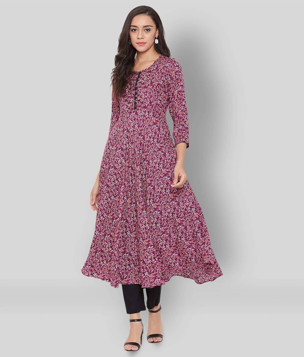Tissu - Maroon Rayon Women's Flared Kurti ( Pack of 1 ) - Kurtis, Tunics | Buy online on ZillyBuy