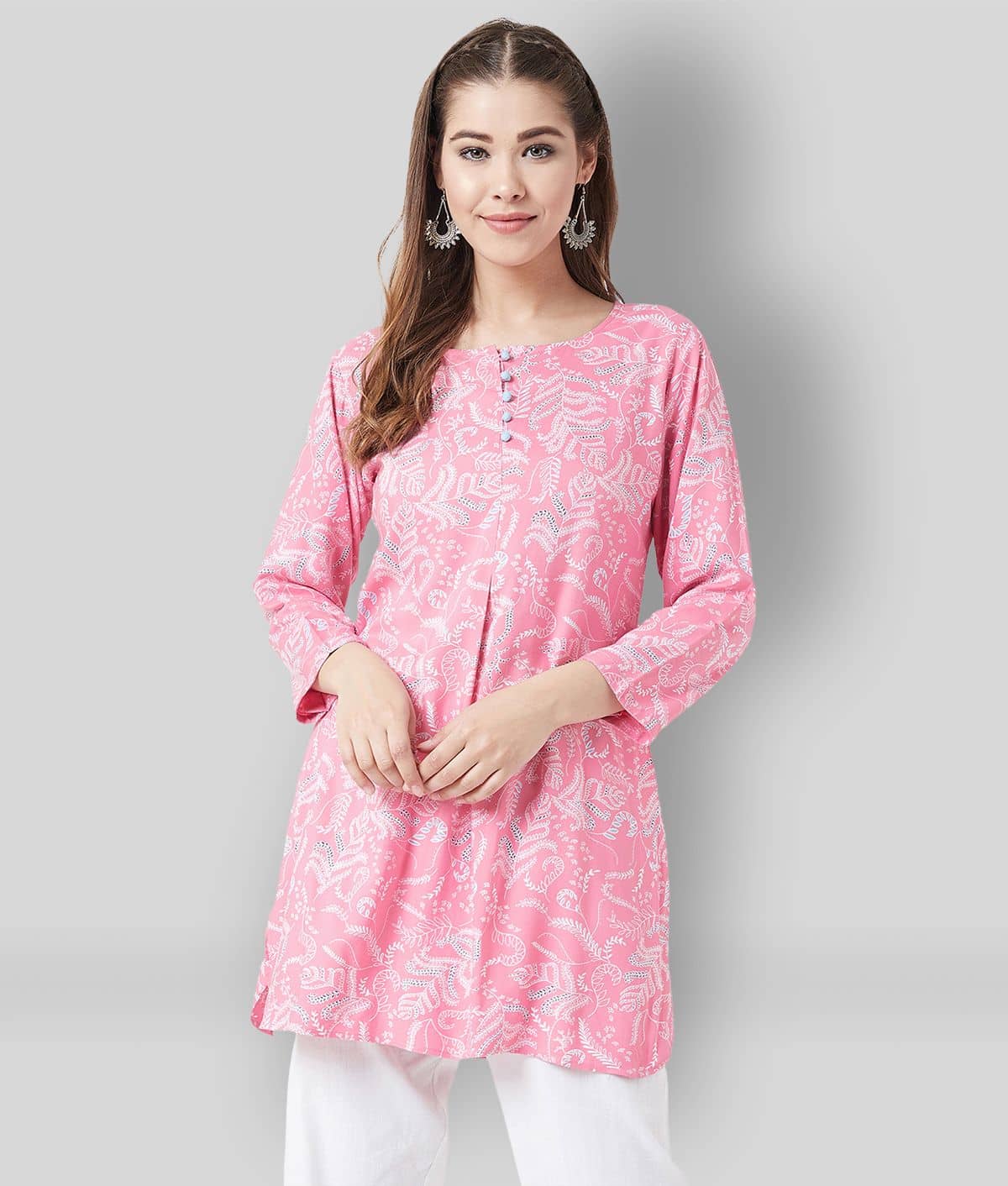 Tissu - Pink Rayon Women's A-line Kurti ( Pack of 1 ) - Kurtis, Tunics | Buy online on ZillyBuy