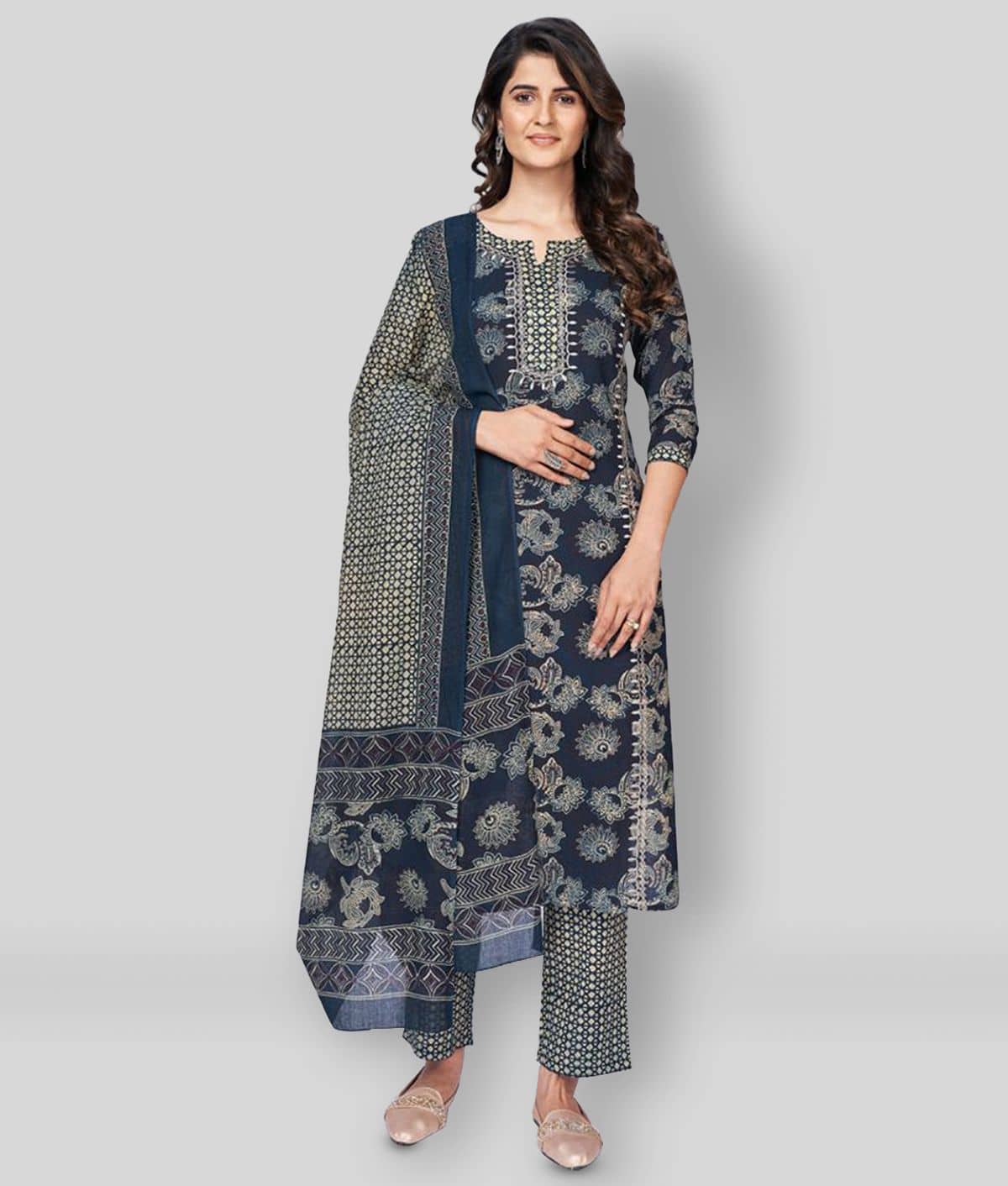 Vbuyz - Green Straight Cotton Women's Stitched Salwar Suit ( Pack of 1 )