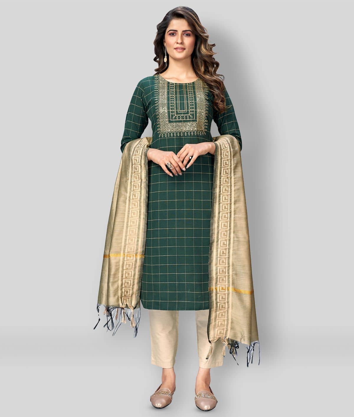 Vbuyz - Green Straight Cotton Women's Stitched Salwar Suit ( Pack of 1 )