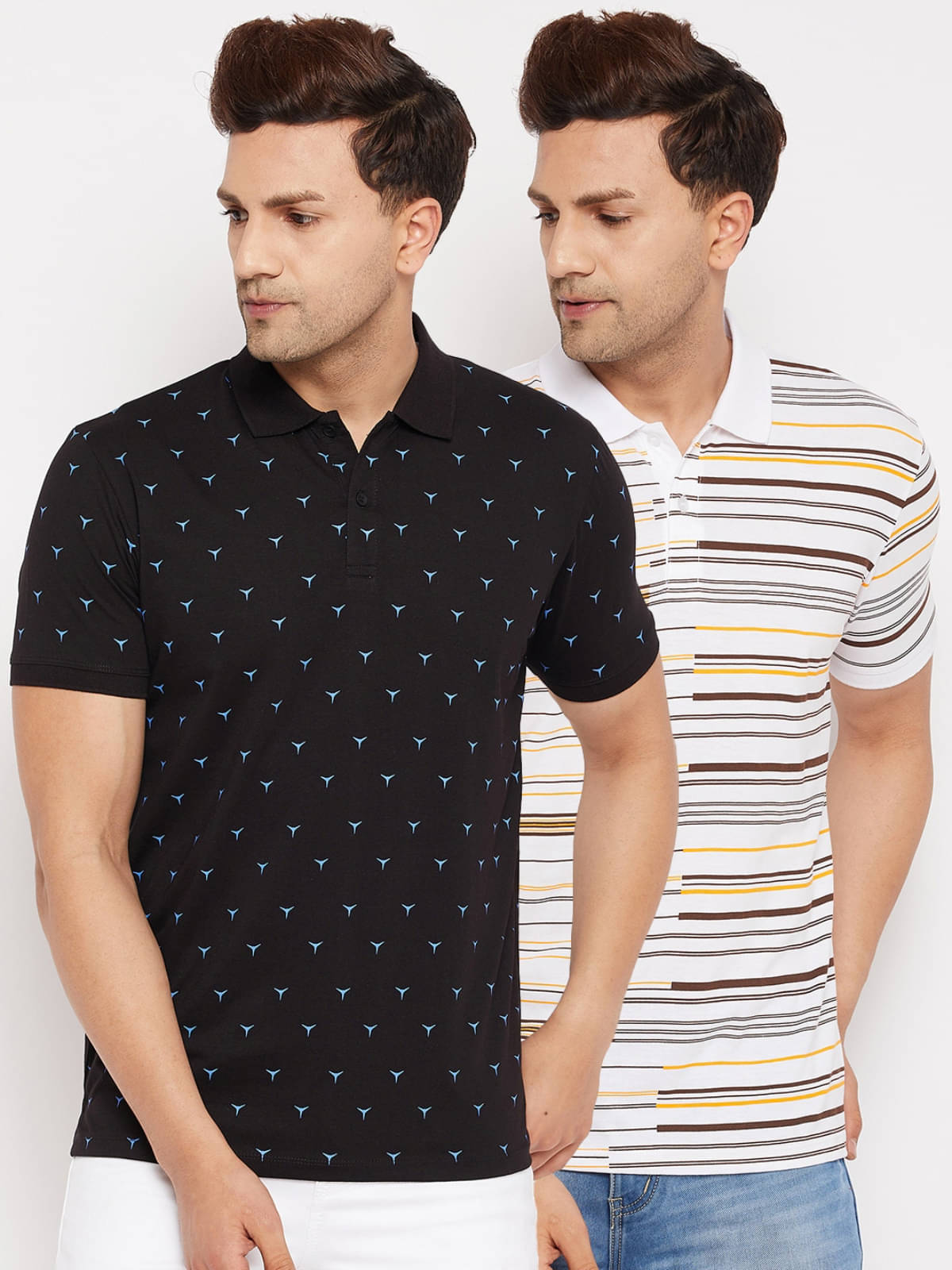 Wild West Pack of 2 Cotton Blend Regular Fit Printed Half Sleeves Men's Polo T Shirt ( Multicolor ) Wild West Pack of 2 Cotton Blend Regular Fit Printed Half Sleeves Men's Polo T Shirt ( Multicolor )