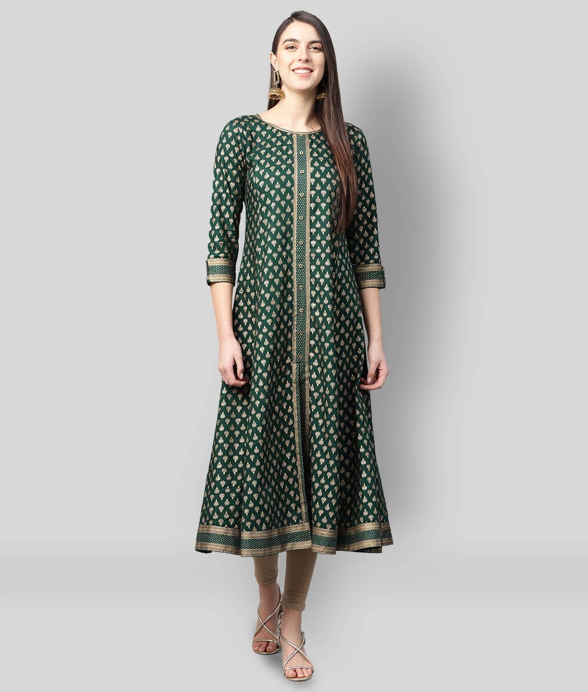 Yash Gallery Pack of 1 Rayon Printed Flared Women's Kurti - ( Green ) - Kurtis, Tunics | Buy online on ZillyBuy