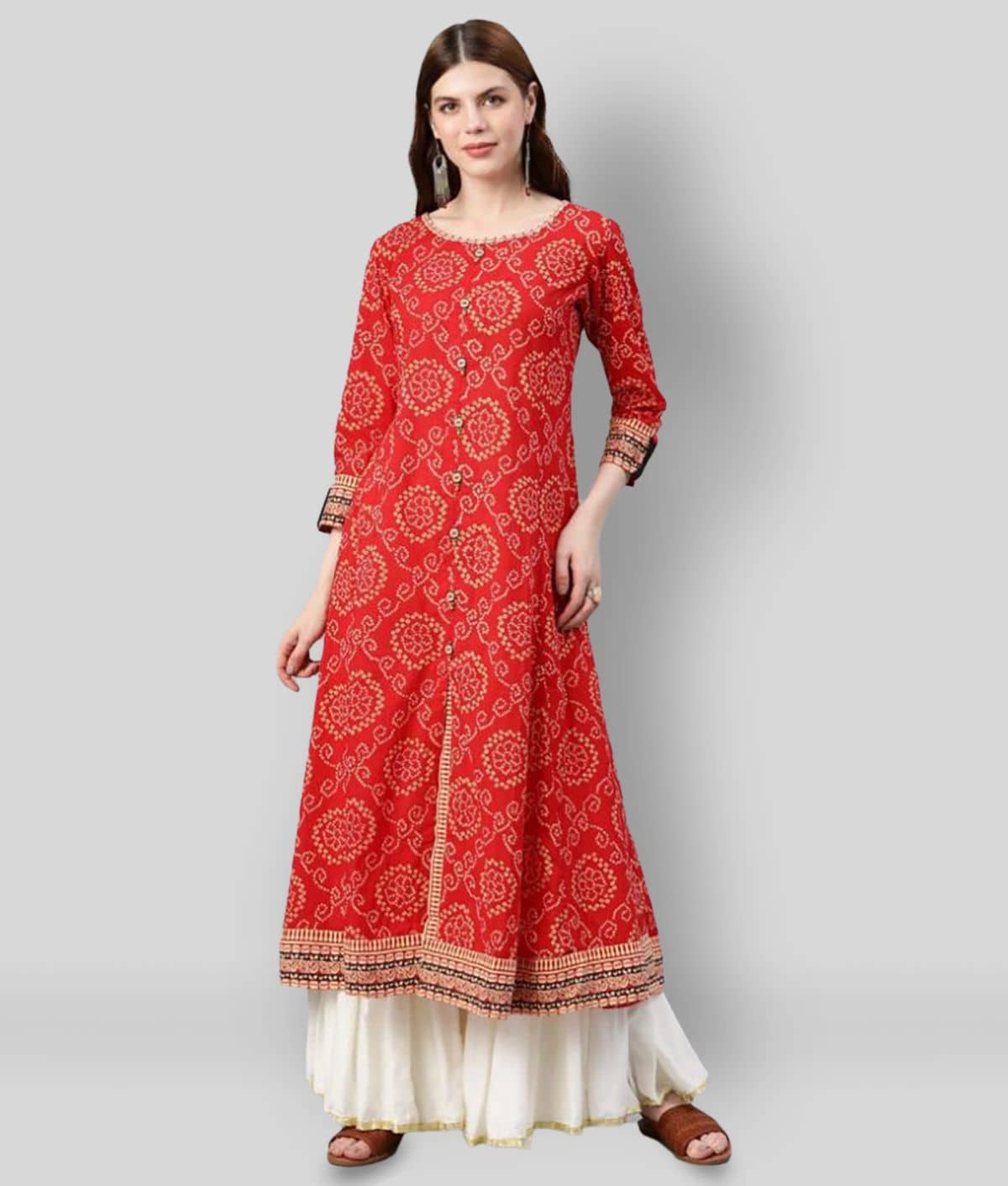 Yash Gallery Pack of 1 Cotton Printed Front Slit Women's Kurti - ( Red ) - Kurtis, Tunics | Buy online on ZillyBuy