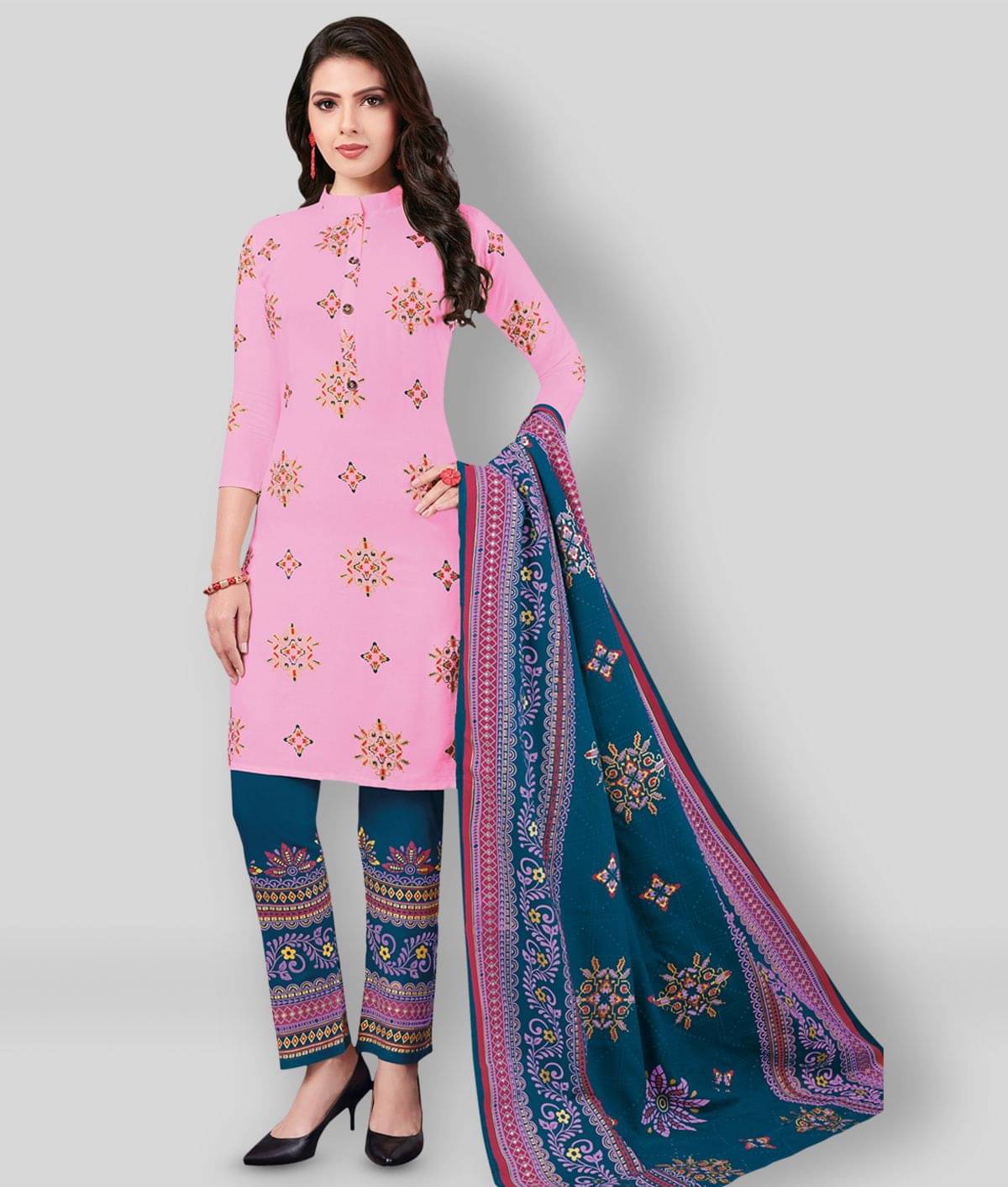 shree jeenmata collection - Pink A-line Rayon Women's Stitched Salwar Suit ( Pack of 1 ) shree jeenmata collection - Pink A-line Rayon Women's Stitched Salwar Suit ( Pack of 1 )