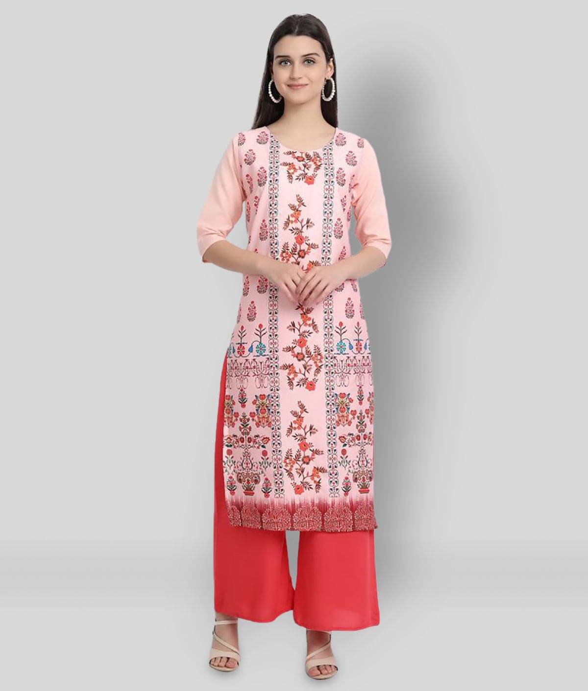     			1 Stop Fashion - Pink Crepe Women's Straight Kurti ( Pack of 1 )