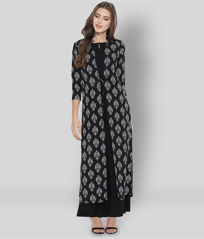 Cottinfab - Black Crepe Women's Jacket Style Kurti ( Pack of 1 ) - Kurtis, Tunics | Buy online on ZillyBuy