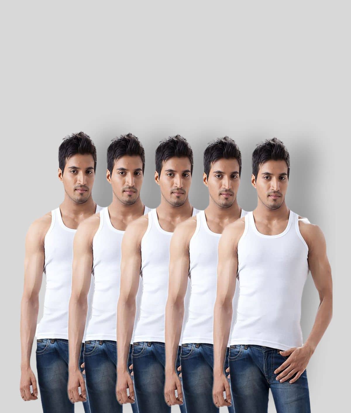 Dollar Bigboss Men's White Pack of 5 Solid Combed Cotton Vest - Nightwear & Loungewear | Buy online on ZillyBuy