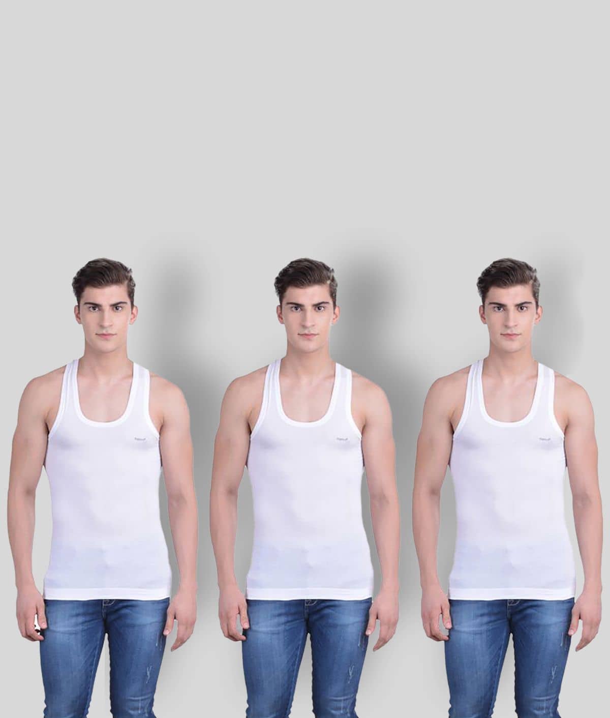 Dollar Bigboss Men's White Pack of 3 Solid Combed Cotton Shrinkless Vest - Nightwear & Loungewear | Buy online on ZillyBuy