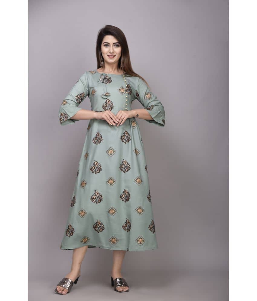 EXPORTHOUSE - Green Rayon Women's Flared Kurti ( Pack of 1 ) - Kurtis, Tunics | Buy online on ZillyBuy