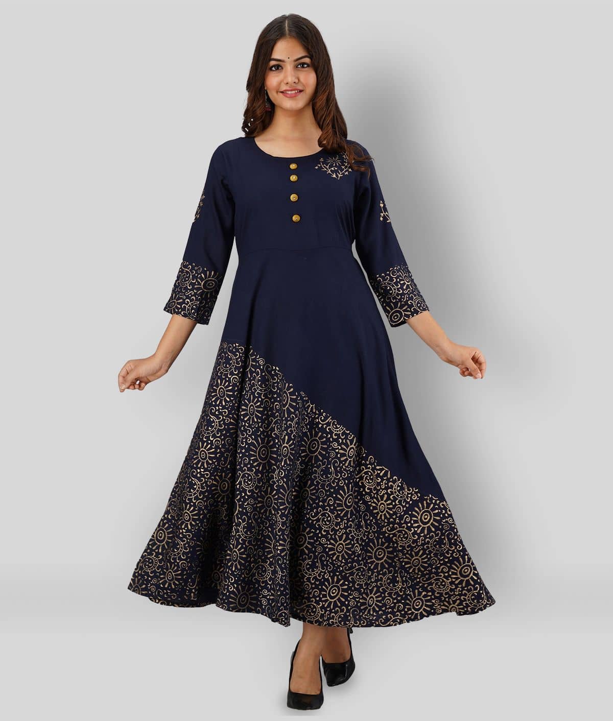 FABRR - Navy Rayon Women's Flared Kurti ( Pack of 1 ) - Kurtis, Tunics | Buy online on ZillyBuy