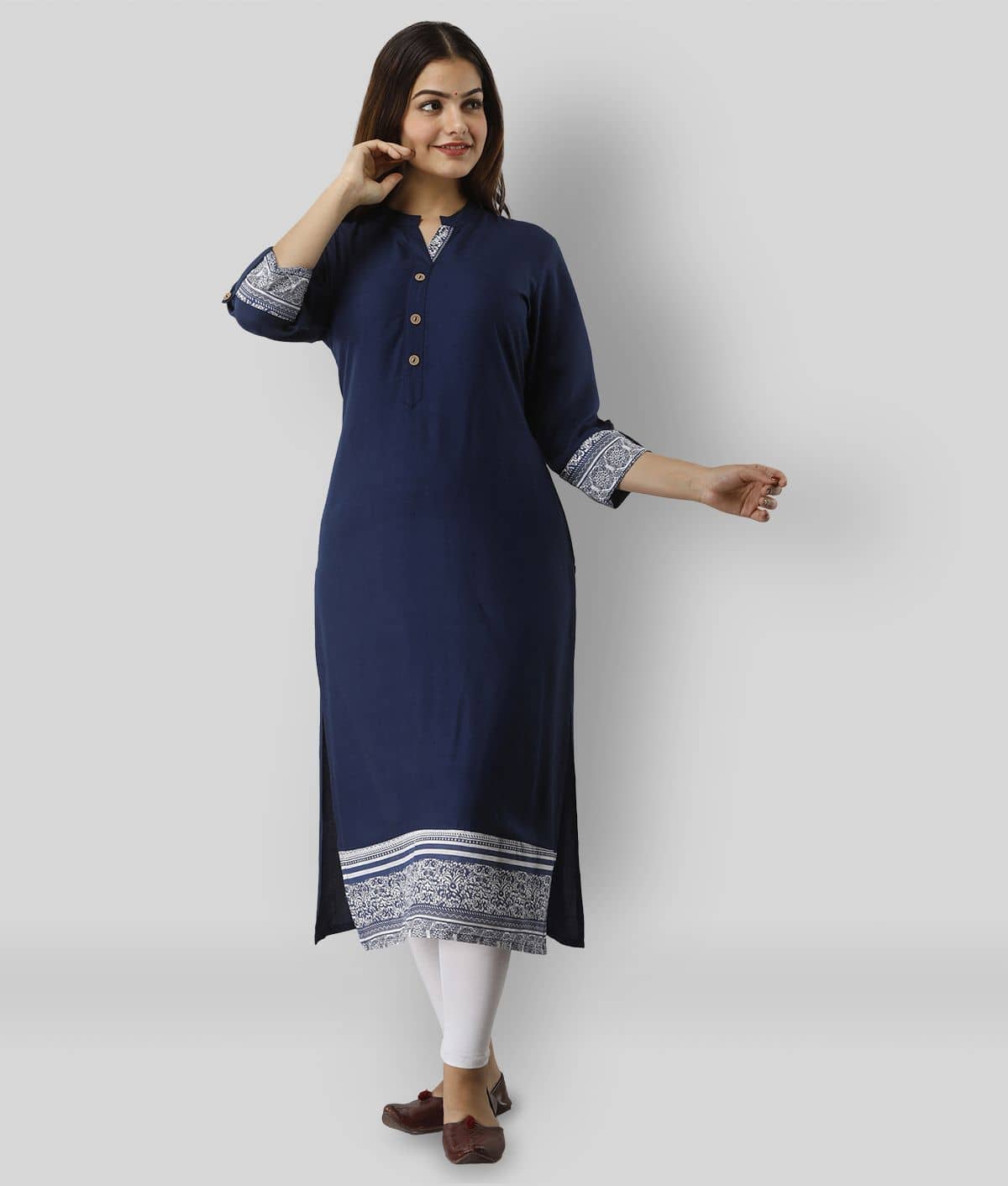 Frionkandy - Blue Rayon Women's Straight Kurti ( Pack of 1 ) - Kurtis, Tunics | Buy online on ZillyBuy