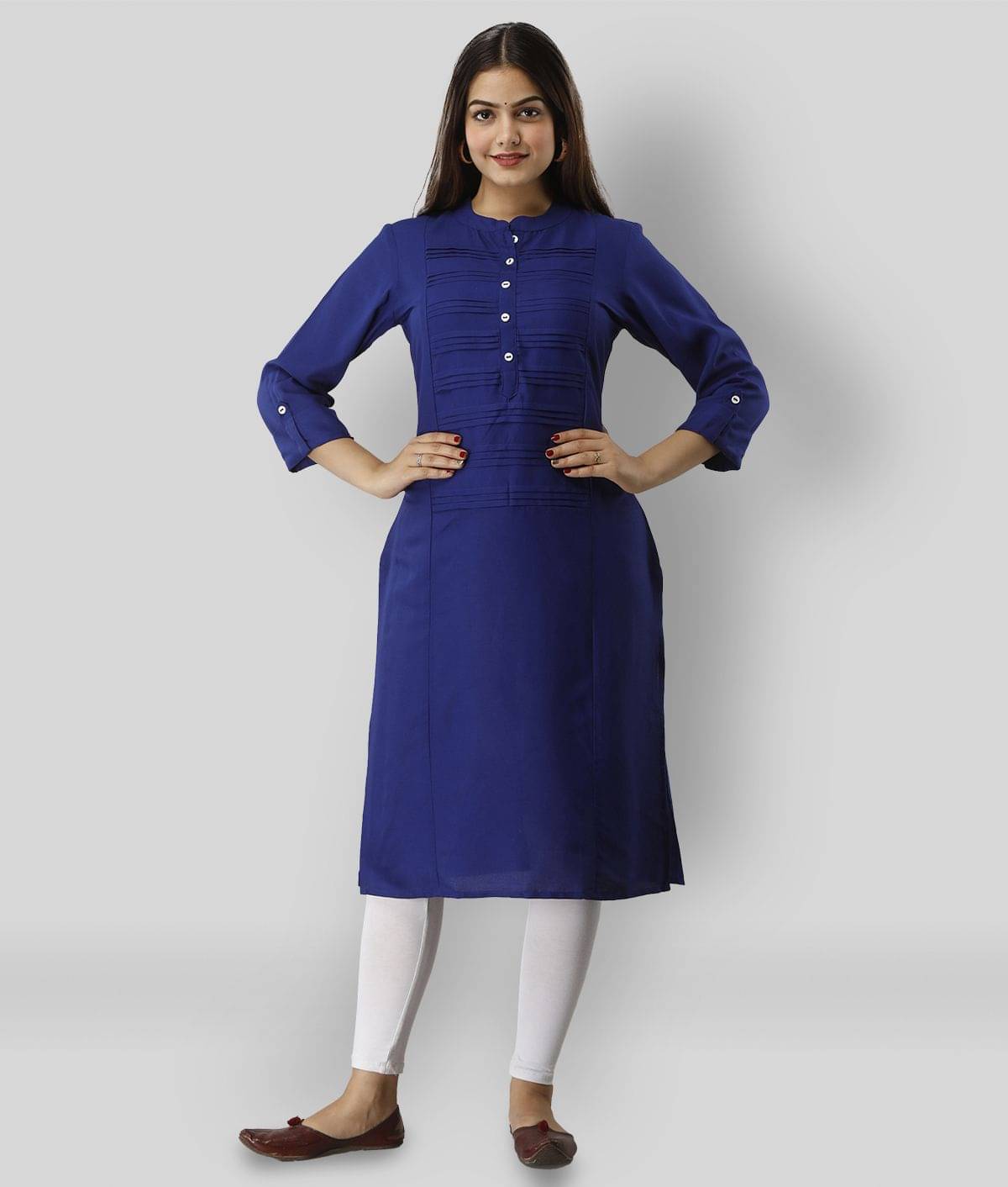     			Frionkandy - Navy Rayon Women's Straight Kurti ( Pack of 1 )