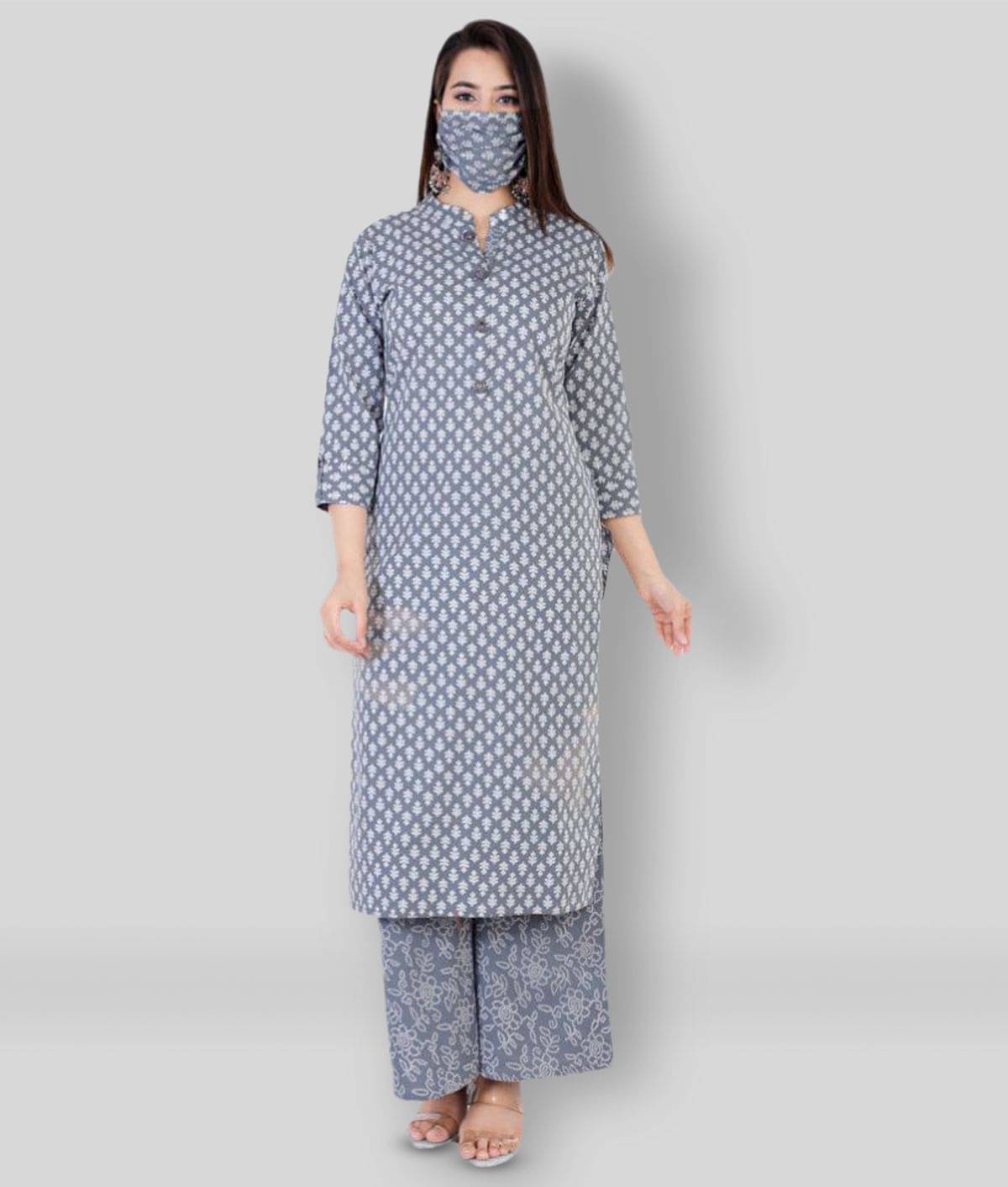     			HIGHLIGHT FASHION EXPORT - Light Grey Straight Cotton Women's Stitched Salwar Suit ( Pack of 1 )