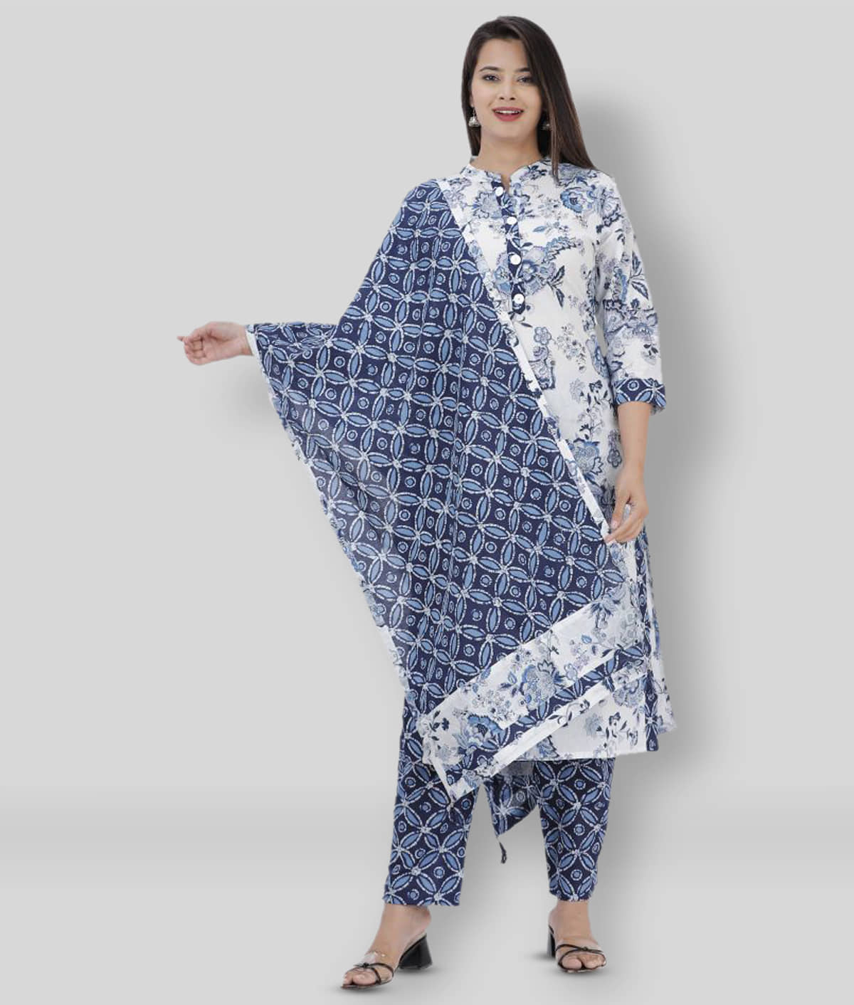 HIGHLIGHT FASHION EXPORT - White Straight Cotton Women's Stitched Salwar Suit ( Pack of 1 )