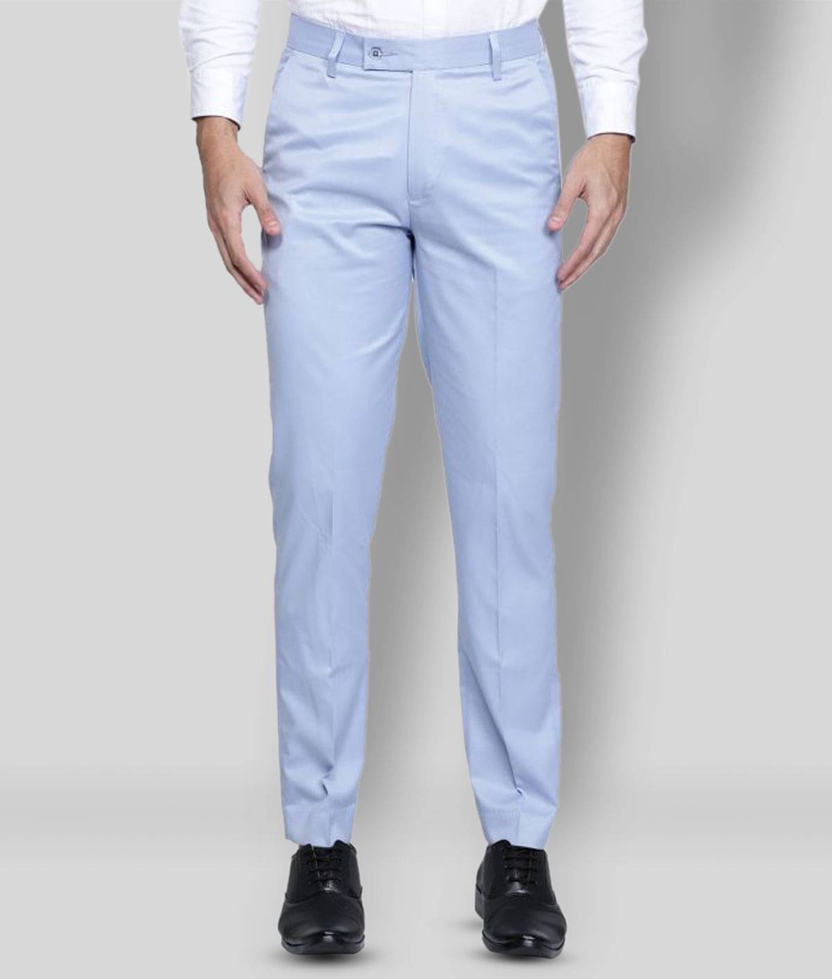     			Haul Chic - Light Blue Cotton Blend Slim Fit Men's Formal Pants (Pack of 1)