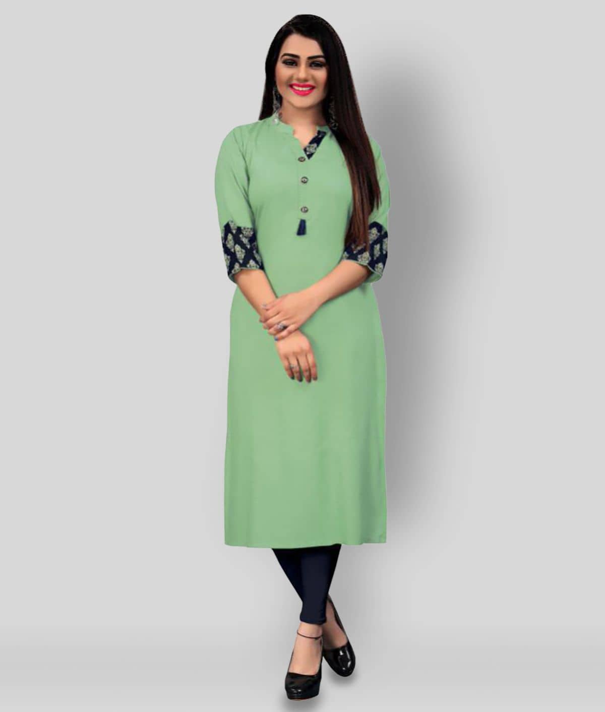 Hetsa - Green Rayon Women's Straight Kurti ( Pack of 1 ) - Kurtis, Tunics | Buy online on ZillyBuy