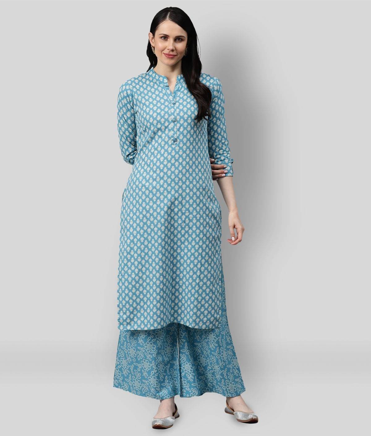     			JC4U - Light Blue Straight Cotton Women's Stitched Salwar Suit ( Pack of 1 )