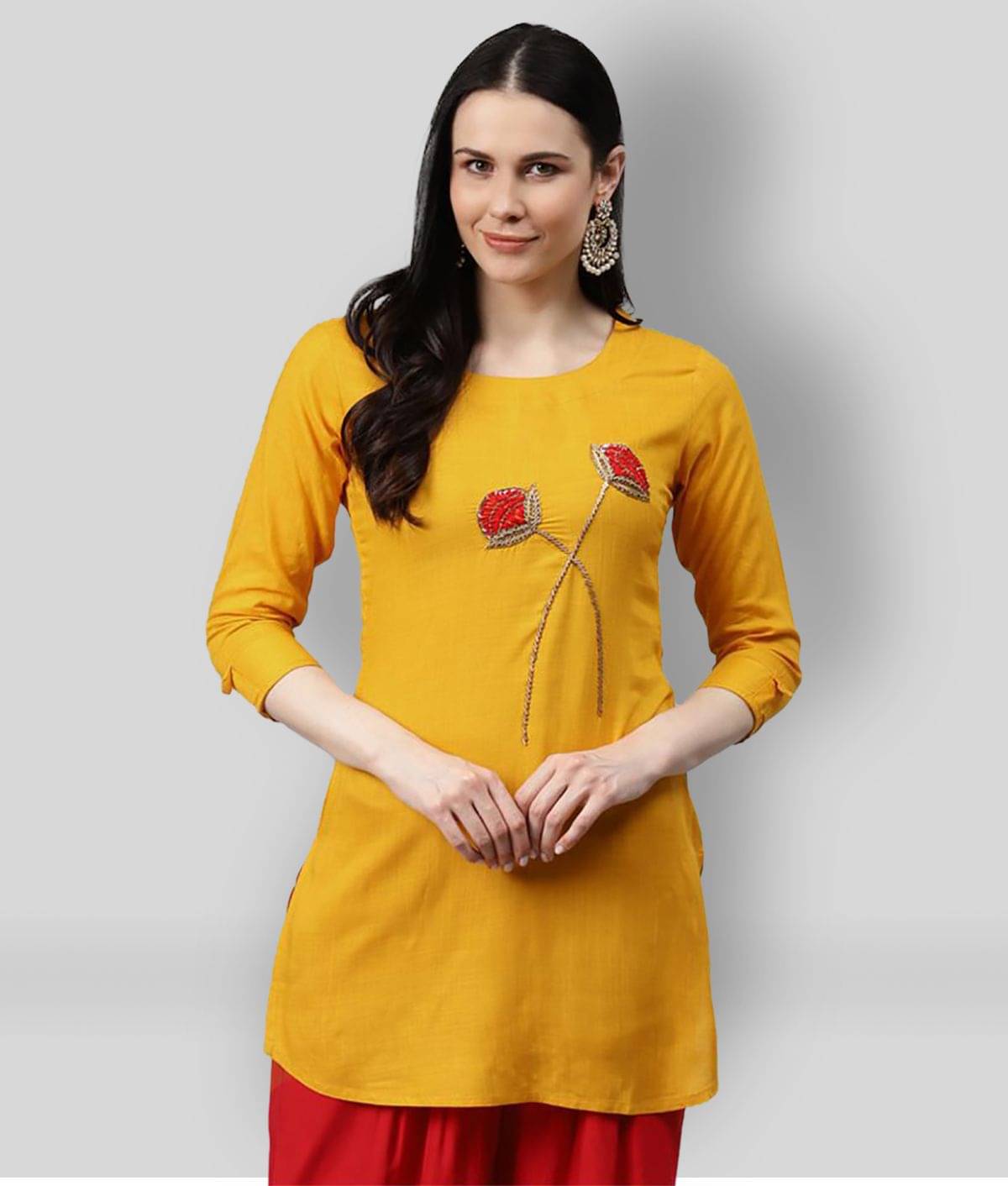 JC4U - Yellow Rayon Women's Straight Kurti JC4U - Yellow Rayon Women's Straight Kurti