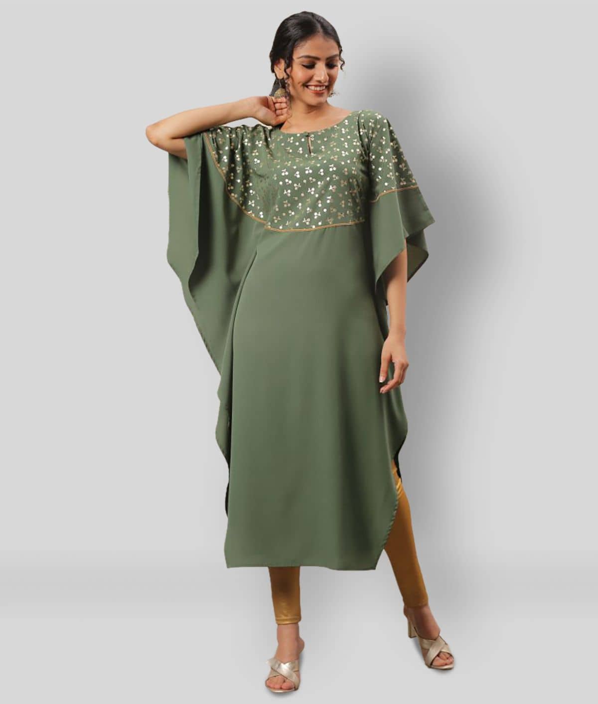 Janasya - Green Crepe Women's Kaftan Kurti ( Pack of 1 ) - Kurtis, Tunics | Buy online on ZillyBuy