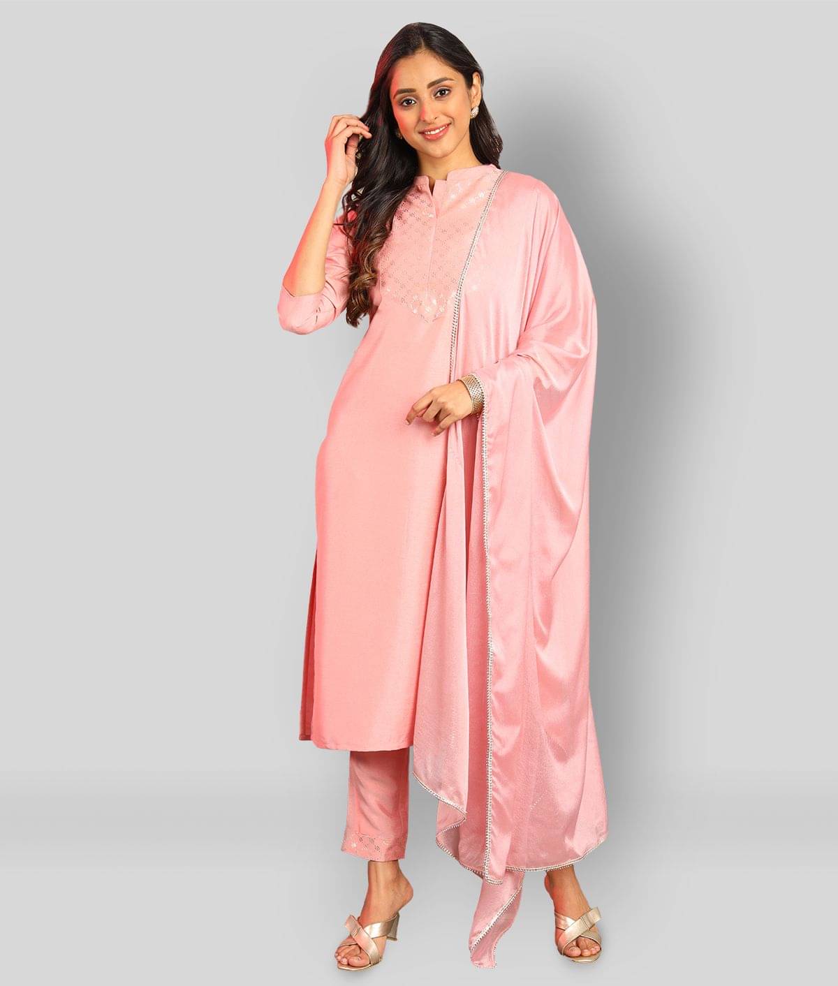 Janasya - Pink Straight Silk Women's Stitched Salwar Suit ( Pack of 1 ) Janasya - Pink Straight Silk Women's Stitched Salwar Suit ( Pack of 1 )
