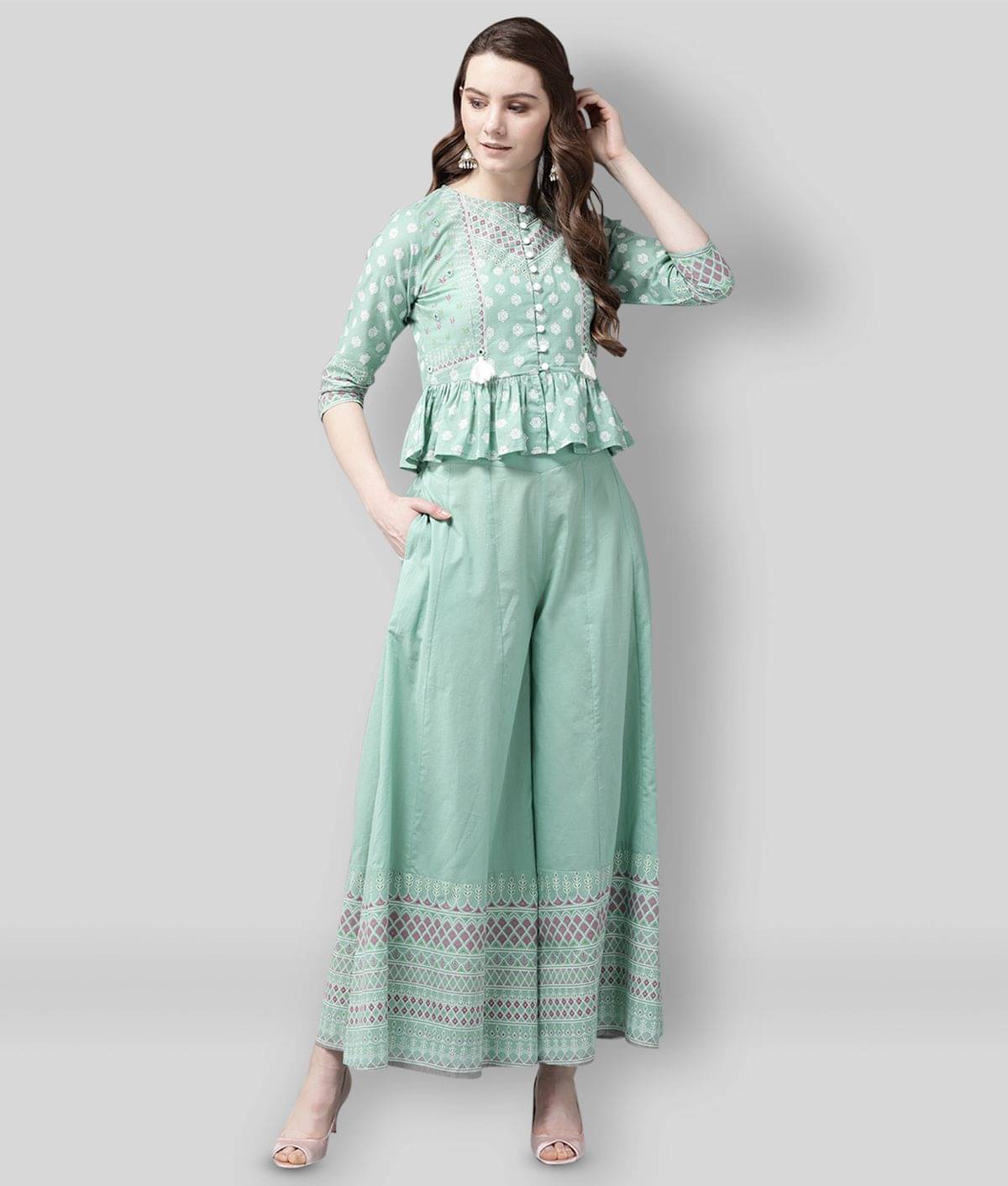 Juniper - Green Frock Style Cotton Women's Stitched Salwar Suit ( Pack of 1 ) Juniper - Green Frock Style Cotton Women's Stitched Salwar Suit ( Pack of 1 )