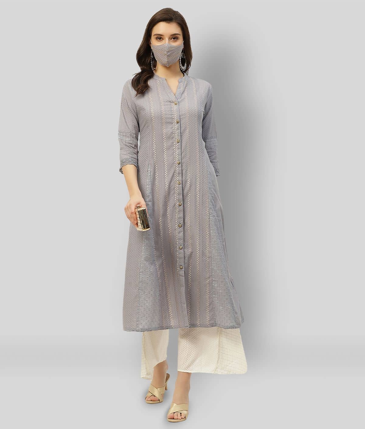 Juniper Pack of 1 Cotton Blend Self Design A-line Women's Kurti - ( Light Grey ) - Kurtis, Tunics | Buy online on ZillyBuy