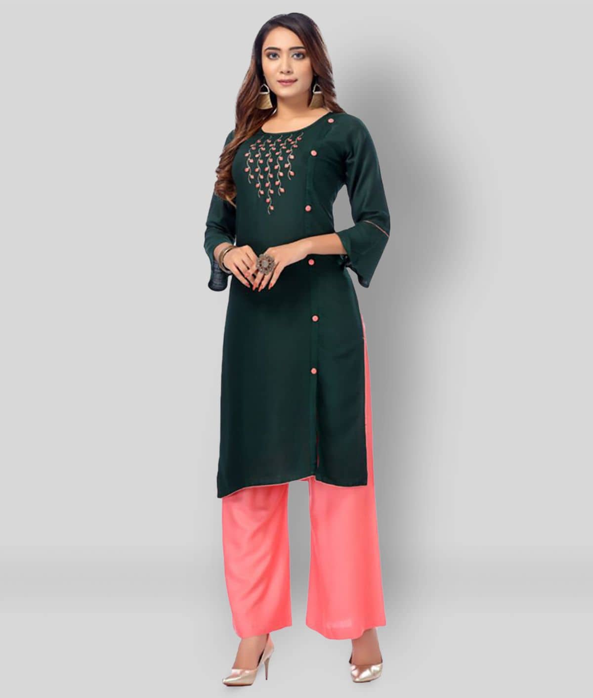 Kapadia - Green Straight Rayon Women's Stitched Salwar Suit ( Pack of 1 )