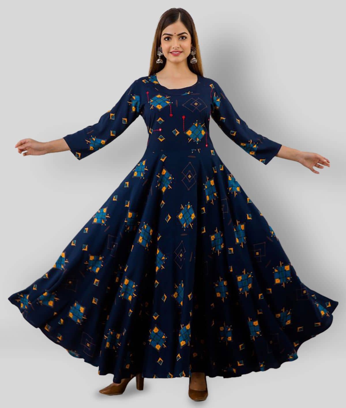 Lee Moda Pack of 1 Rayon Printed Flared Women's Kurti - ( Blue ) - Kurtis, Tunics | Buy online on ZillyBuy