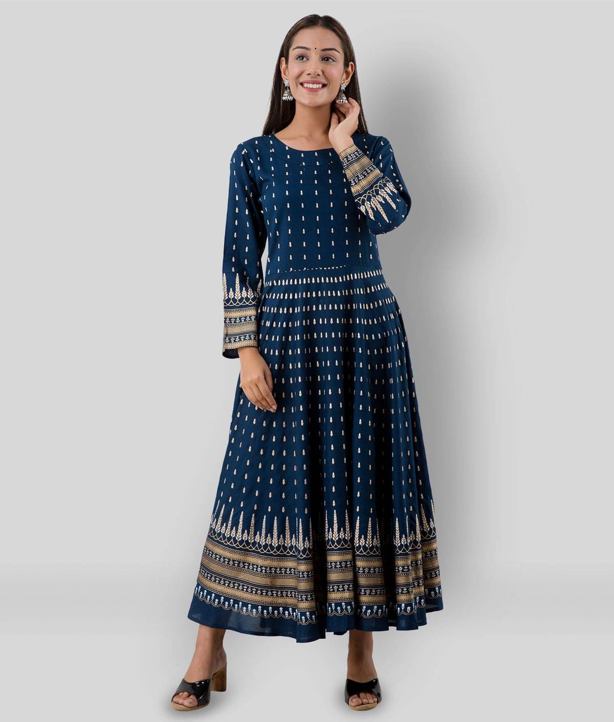 Lee Moda - Blue Rayon Women's Flared Kurti ( Pack of 1 ) Lee Moda - Blue Rayon Women's Flared Kurti ( Pack of 1 )