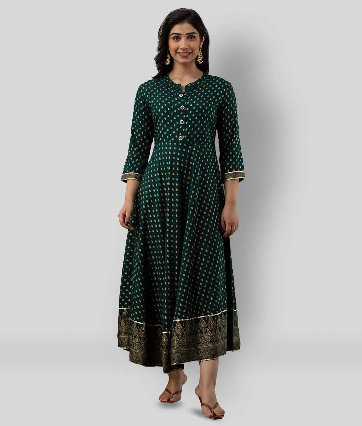 Lee Moda - Green Rayon Women's Flared Kurti ( Pack of 1 ) - Kurtis, Tunics | Buy online on ZillyBuy