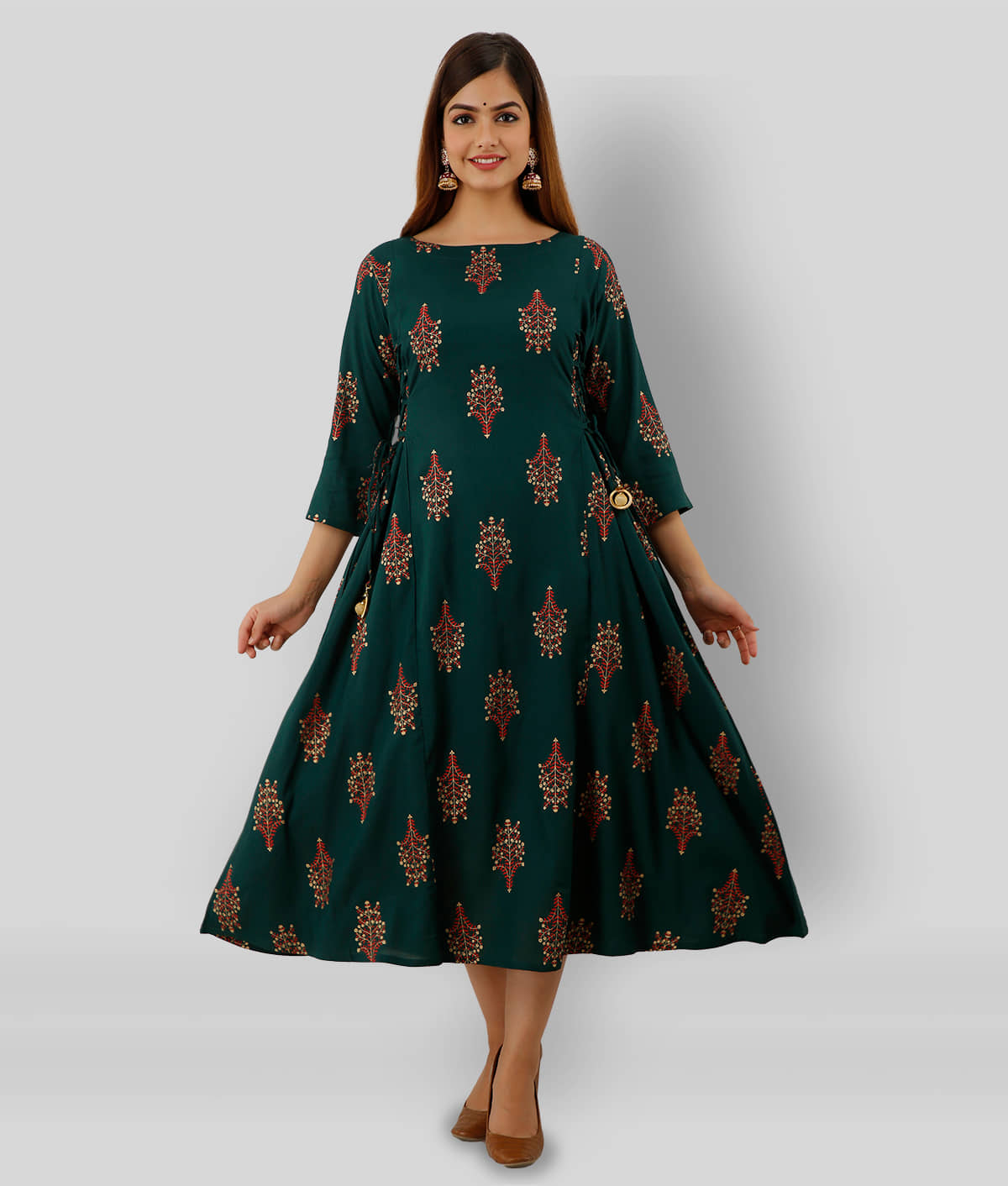 Lee Moda - Green Rayon Women's Flared Kurti ( Pack of 1 ) - Kurtis, Tunics | Buy online on ZillyBuy