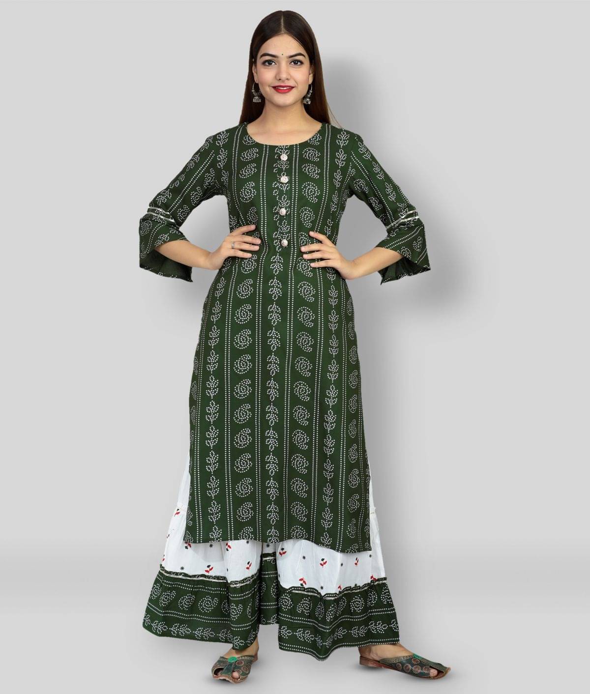 Lee Moda - Green Straight Rayon Women's Stitched Salwar Suit ( Pack of 1 )     			Lee Moda - Green Straight Rayon Women's Stitched Salwar Suit ( Pack of 1 )