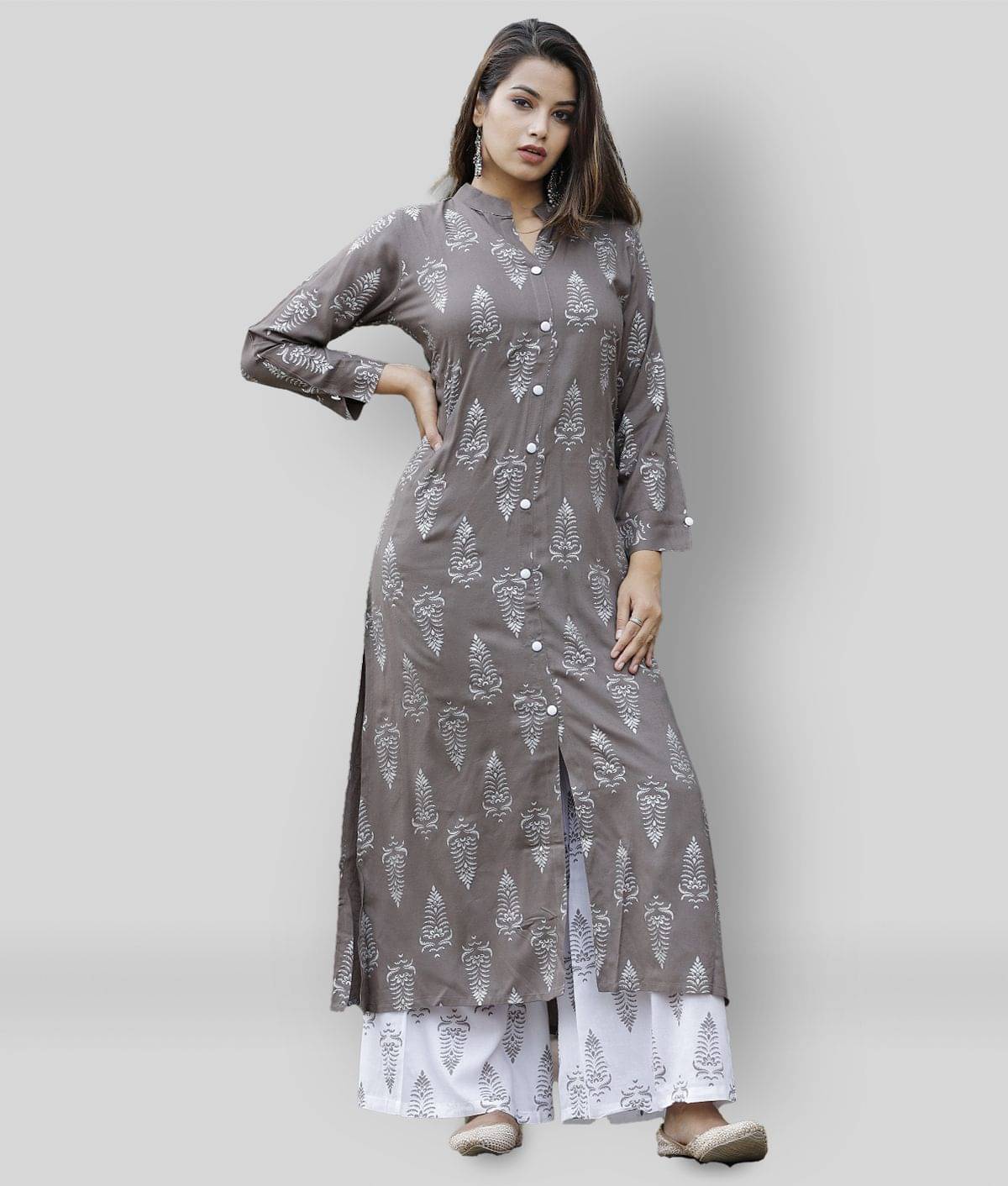 Lee Moda - Light Grey Straight Rayon Women's Stitched Salwar Suit ( Pack of 1 ) Lee Moda - Light Grey Straight Rayon Women's Stitched Salwar Suit ( Pack of 1 )