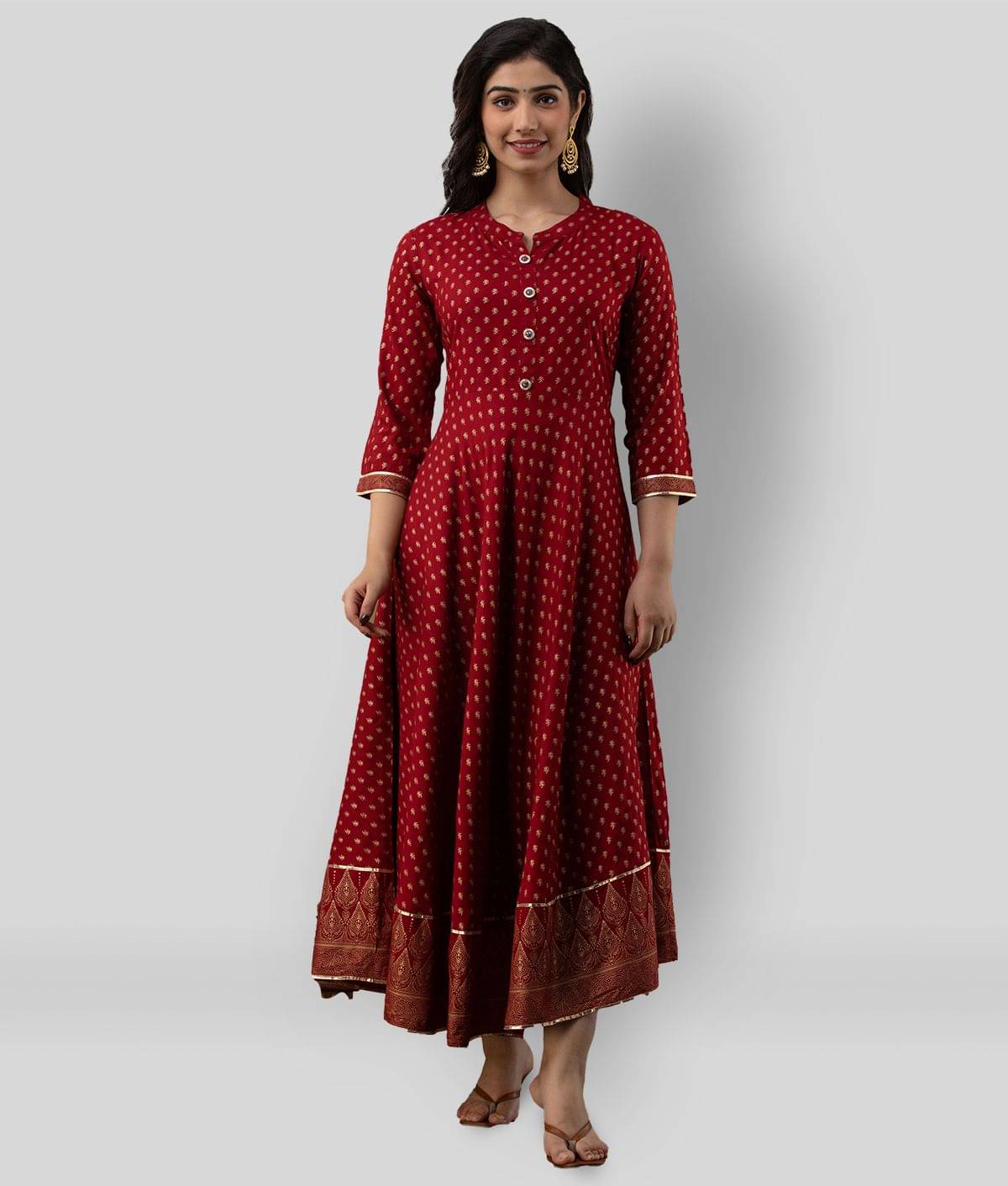     			Lee Moda - Maroon Rayon Women's Flared Kurti ( Pack of 1 )