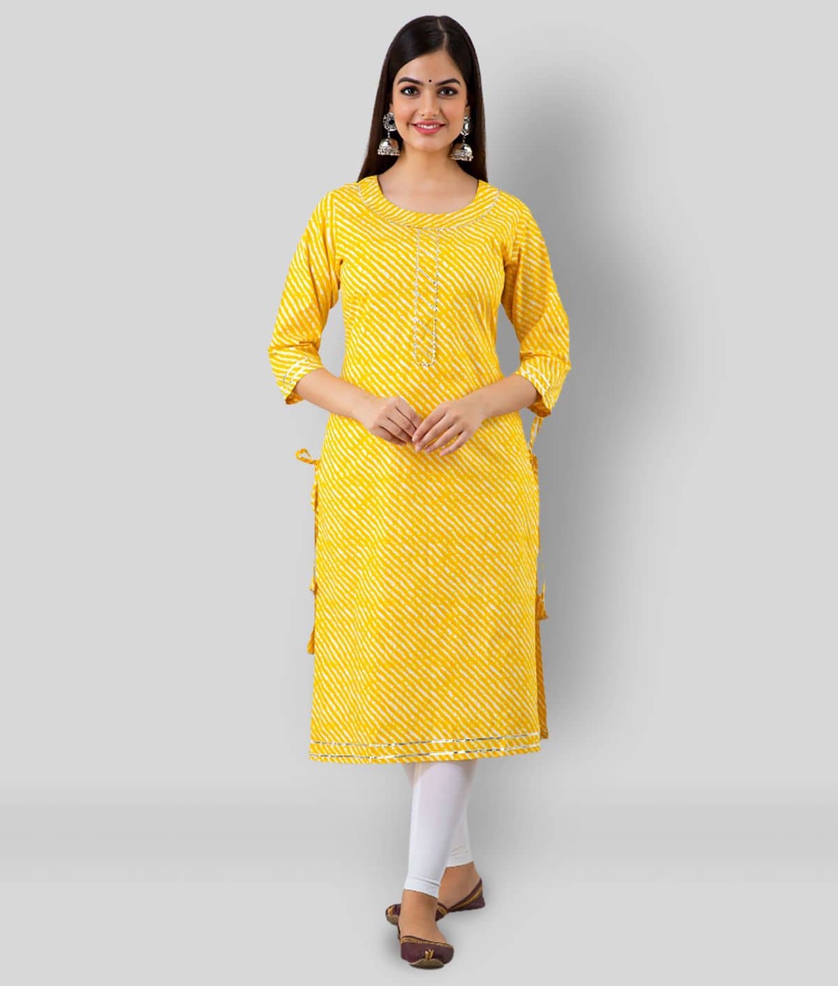 Lee Moda - Yellow Cotton Blend Women's Straight Kurti - Kurtis, Tunics | Buy online on ZillyBuy