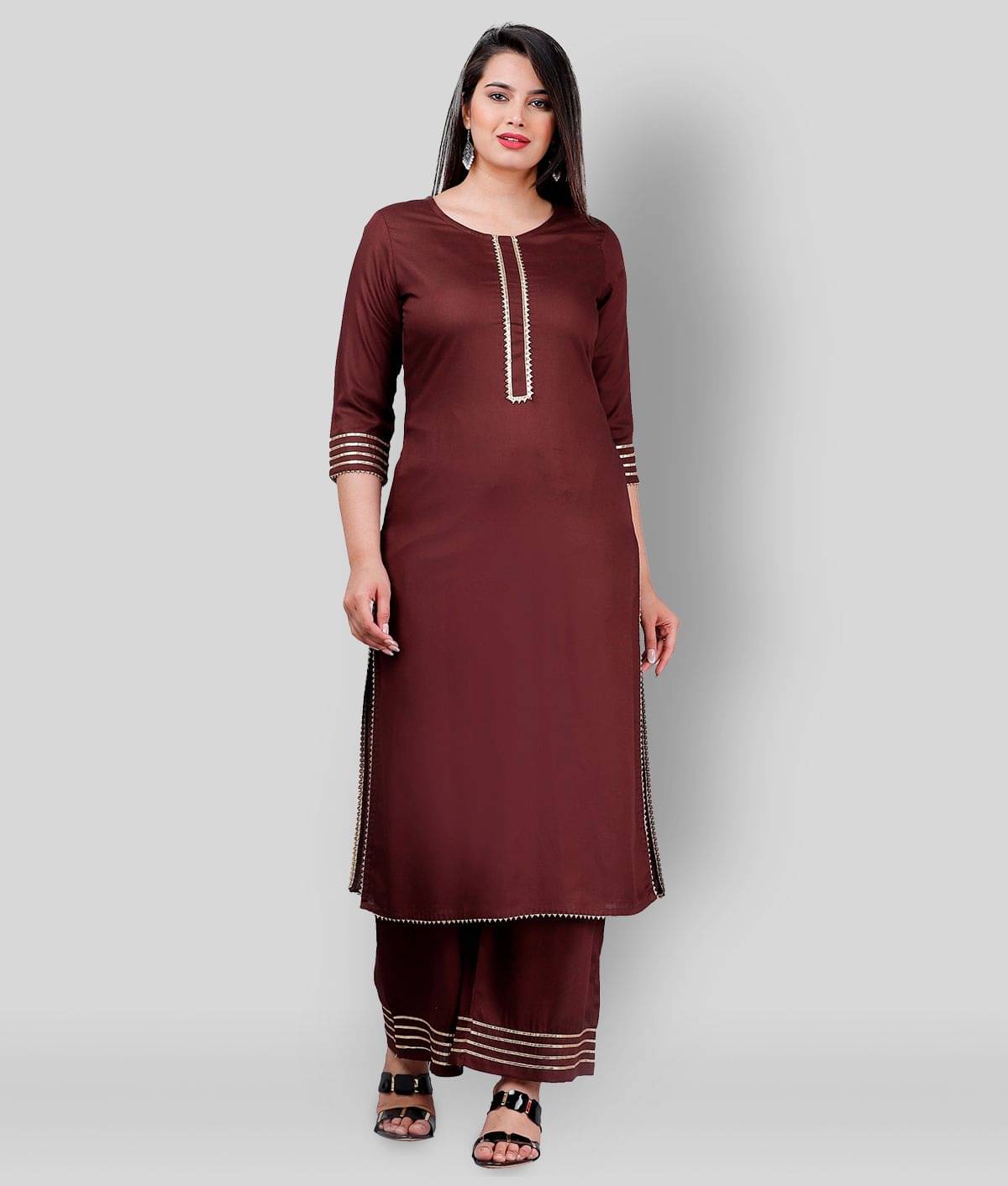 MAUKA - Brown Straight Rayon Women's Stitched Salwar Suit ( Pack of 1 ) MAUKA - Brown Straight Rayon Women's Stitched Salwar Suit ( Pack of 1 )