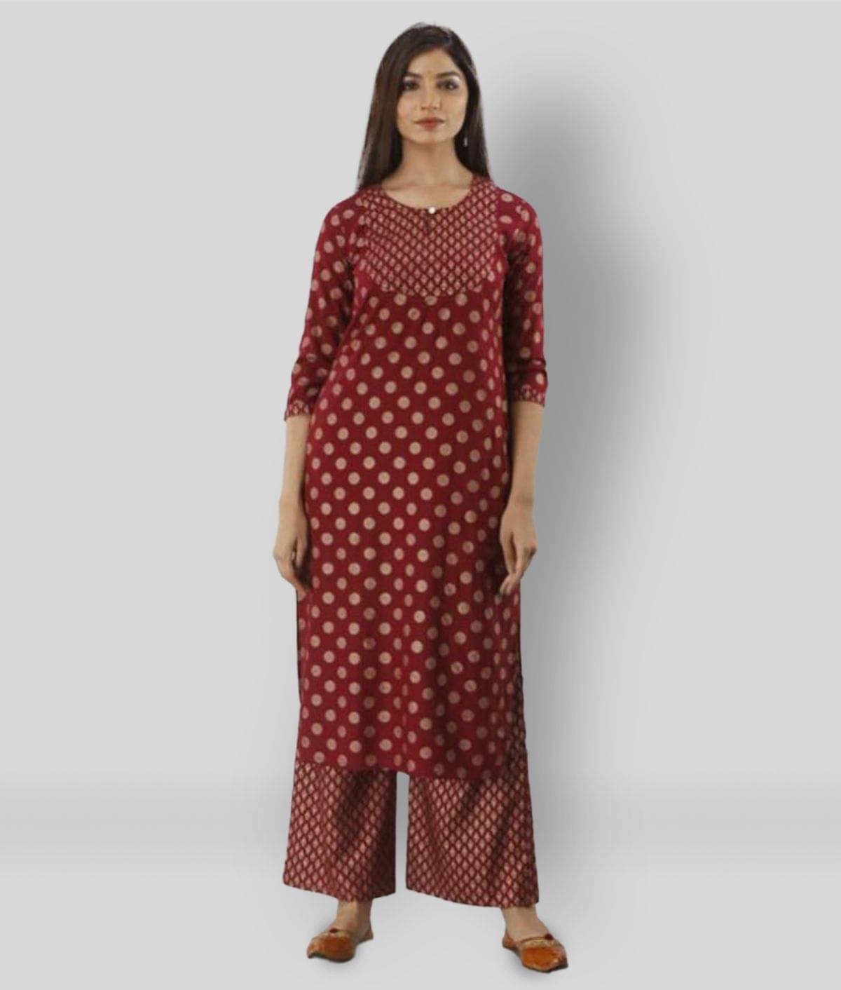     			MAUKA - Maroon Straight Rayon Women's Stitched Salwar Suit ( Pack of 1 )