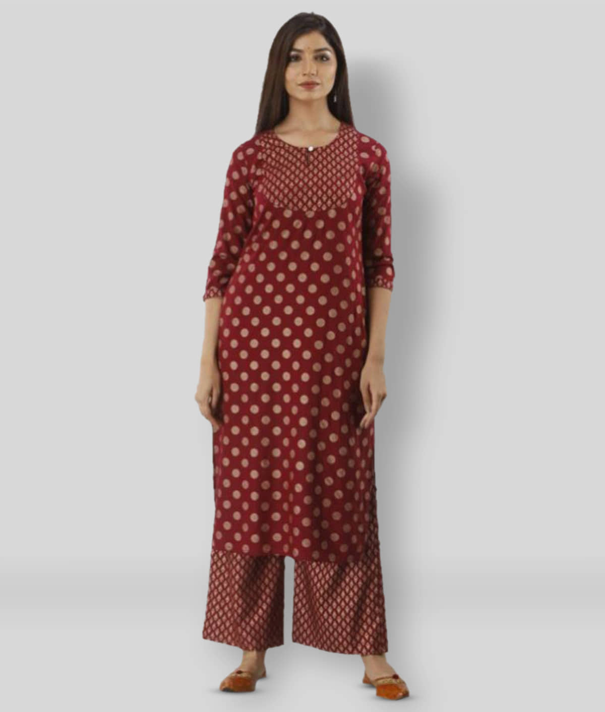 MAUKA - Maroon Straight Rayon Women's Stitched Salwar Suit ( Pack of 1 )