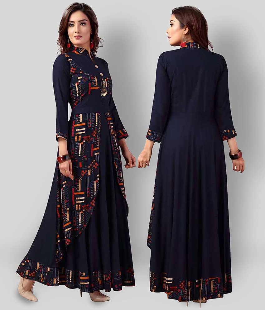 Madhuram Textiles - Blue Rayon Women's Double Layered Kurti - Kurtis, Tunics | Buy online on ZillyBuy