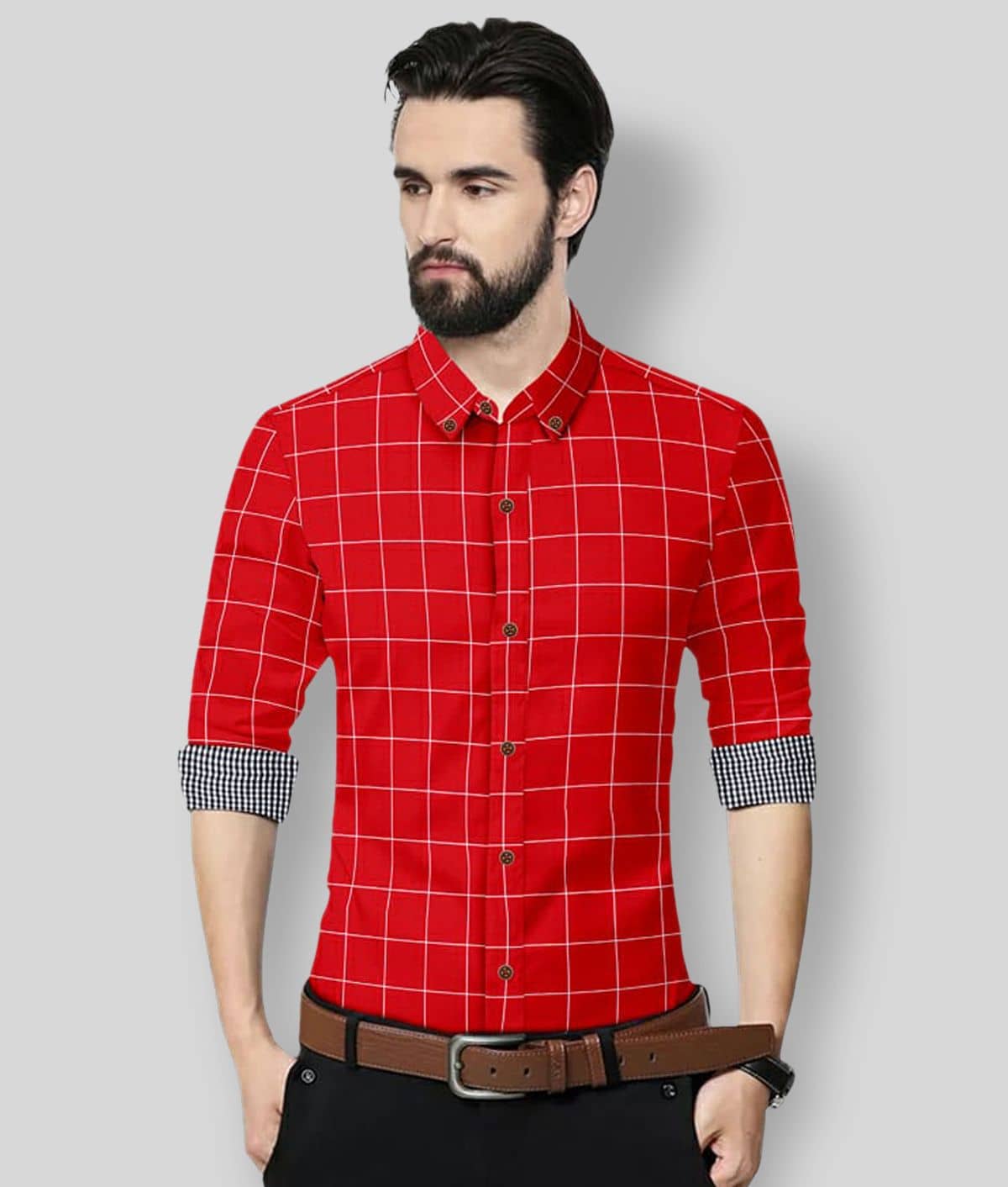 P&V - Red Cotton Blend Regular Fit Men's Formal Shirt ( Pack of 1 )