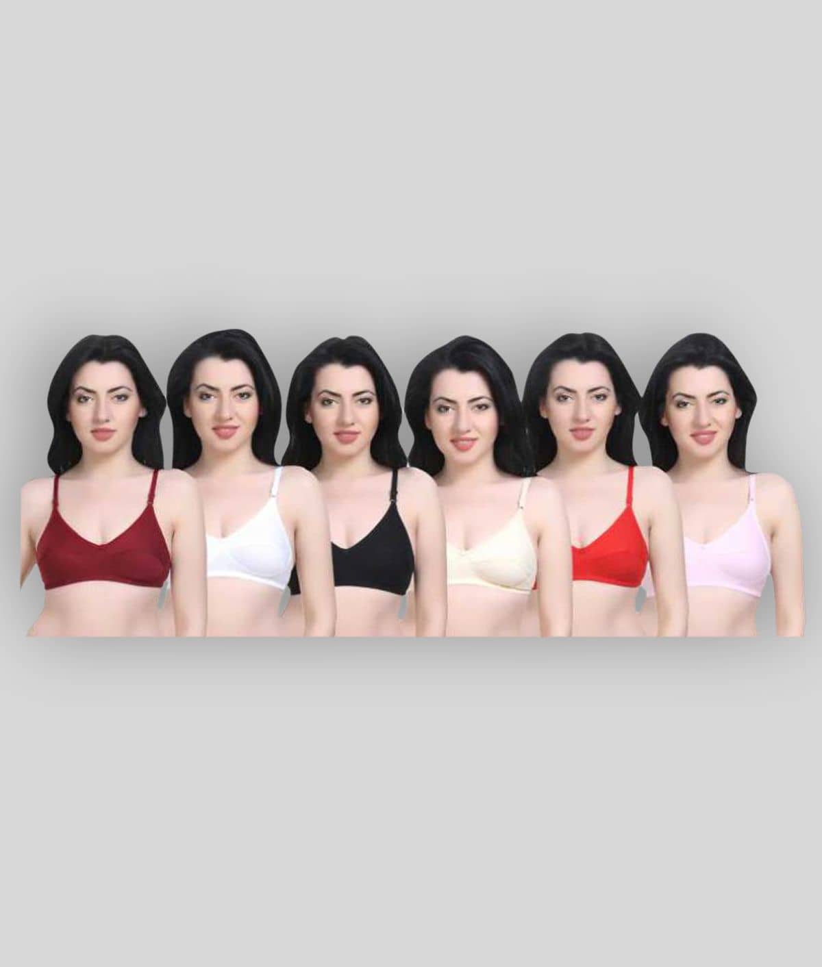 Kiran Enterprises Pack of 6 Cotton Non Padded Women's Push Up Bra ( Multi Color )