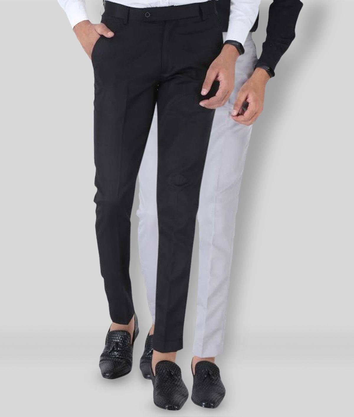     			SREY - Black Polycotton Slim - Fit Men's Chinos ( Pack of 2 )