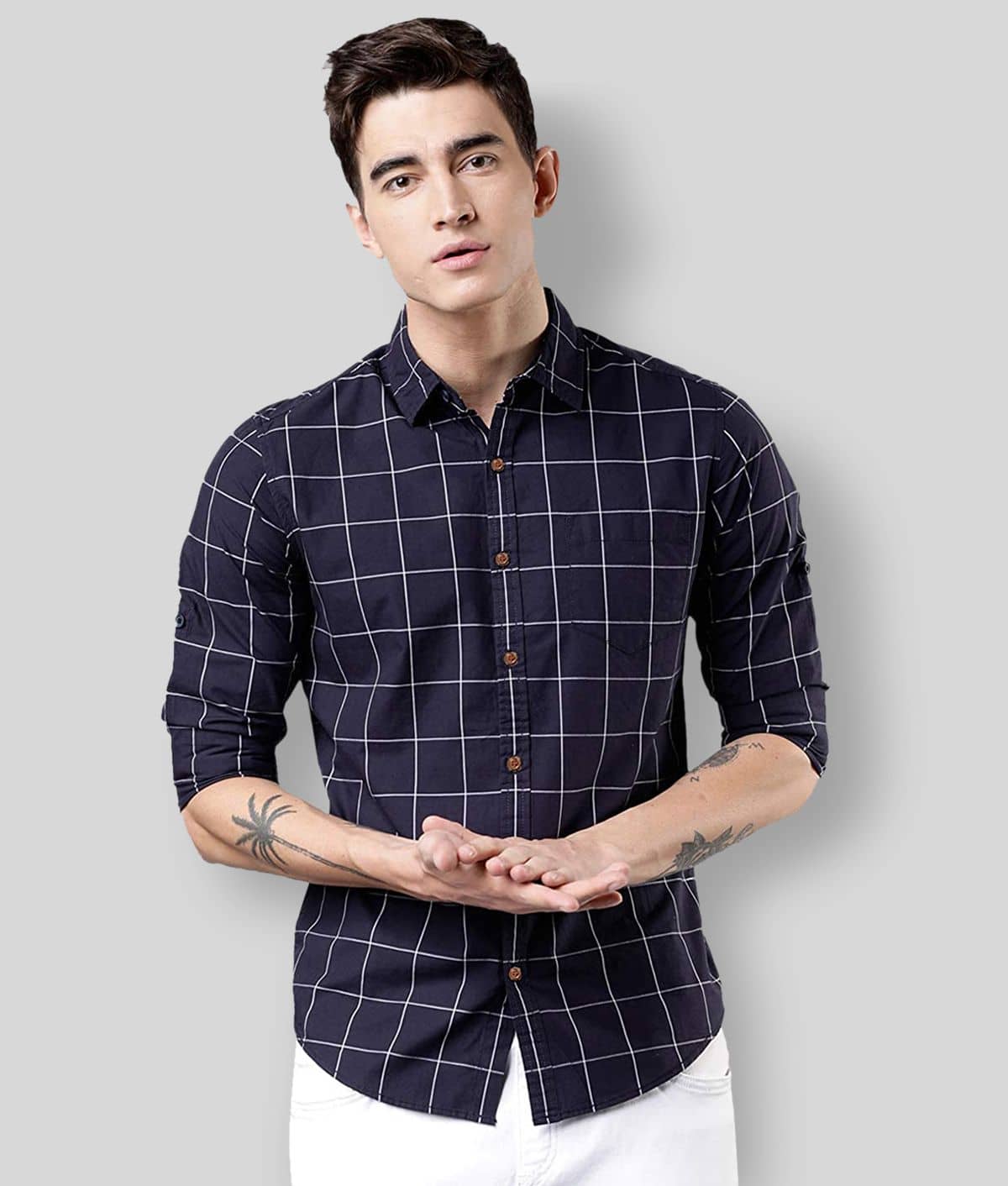 SUR-T - Blue Cotton Blend Slim Fit Men's Casual Shirt (Pack of 1)