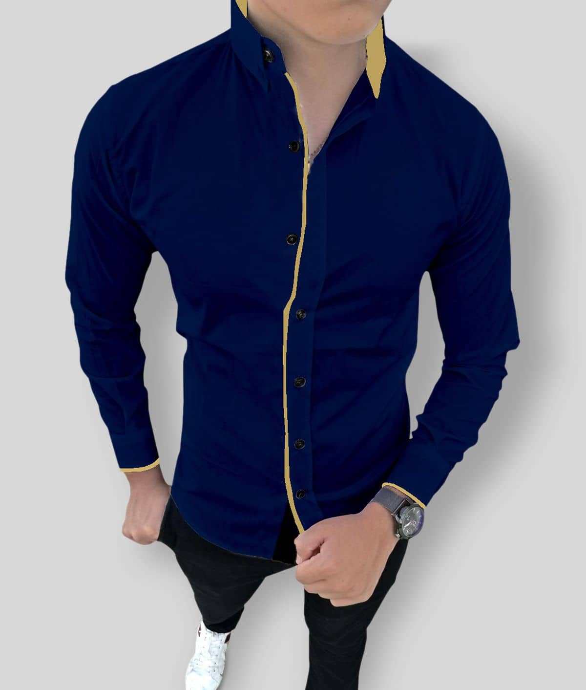 SUR-T - Blue Cotton Blend Slim Fit Men's Casual Shirt (Pack of 1)