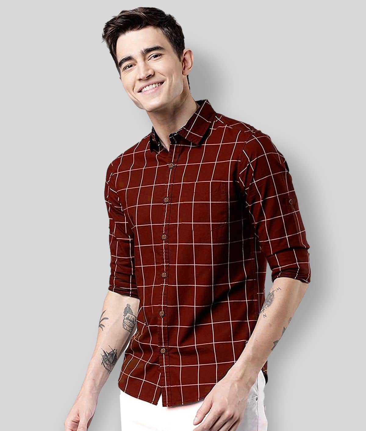 SUR-T - Maroon Cotton Blend Slim Fit Men's Casual Shirt (Pack of 1)