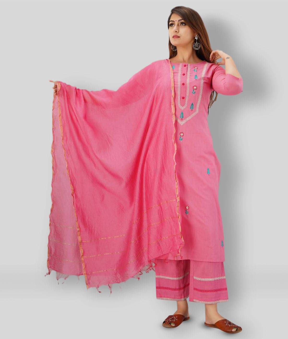 SVARCHI - Pink Straight Cotton Women's Stitched Salwar Suit ( Pack of 1 ) SVARCHI - Pink Straight Cotton Women's Stitched Salwar Suit ( Pack of 1 )