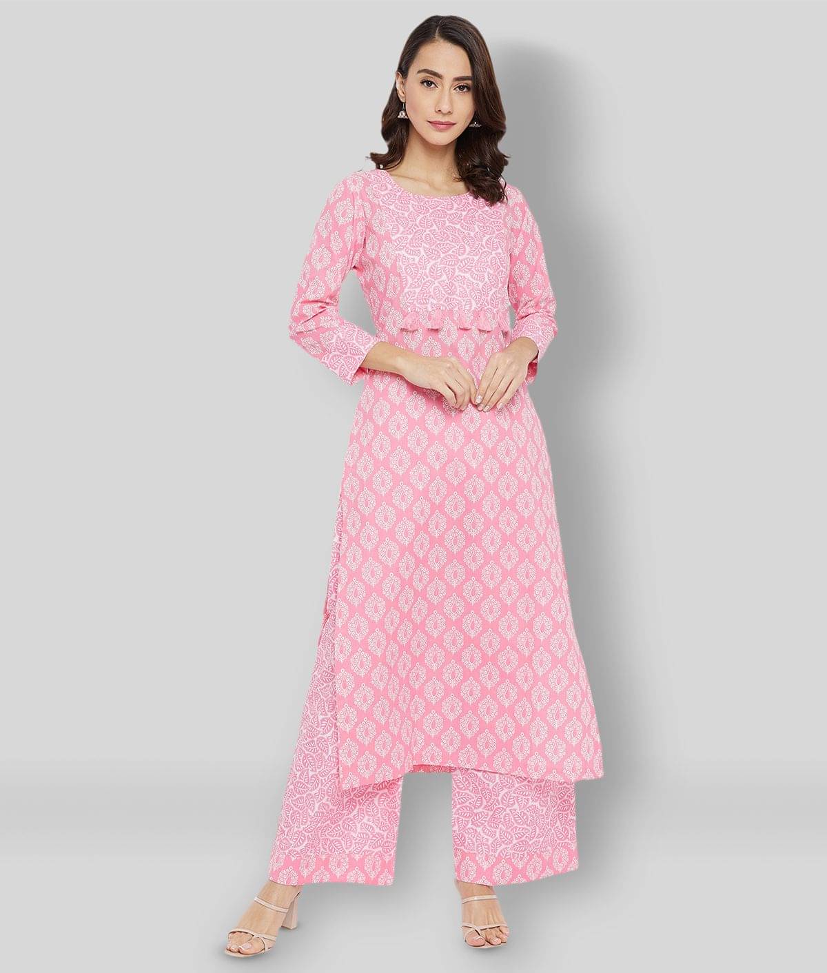 Tissu - Pink Straight Cotton Women's Stitched Salwar Suit ( Pack of 1 ) Tissu - Pink Straight Cotton Women's Stitched Salwar Suit ( Pack of 1 )